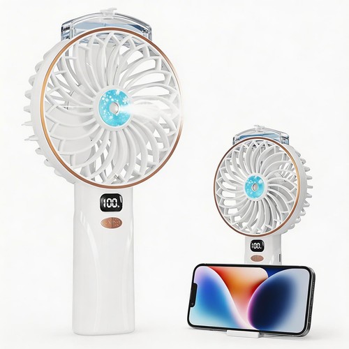 Portable USB Handheld Misting Fan - 4000mAh Rechargeable Battery, 5 Speeds &