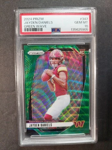 2024 Panini Green Wave Prizm #347 Jayden Daniels Commanders  Rookie PSA 10