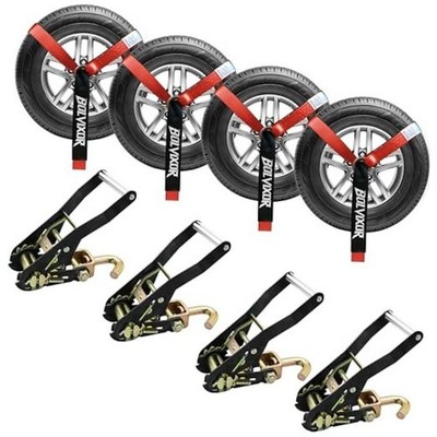 Red 2''x96'' Car Tie Down Straps for Trailers - 9900LBS Break Strength - 4 Pack