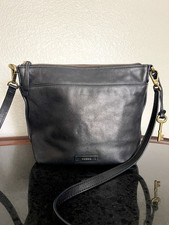 VNTG FOSSIL Black Pebbled Leather Crossbody Purse Adjustable Leather Strap