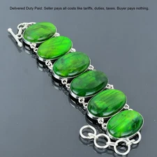 New Year Deal Sterling Silver Natural Green Fire Labradorite Chain Boho Bracelet