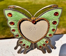 Pier 1 Imports Enameled Metal Butterfly Picture Frame Amber Rhinestones 3 X 3