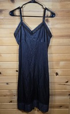Vintage Lorraine Black Full Slip Dress Lace Trim 38 Tall Nylon 70s USA Made