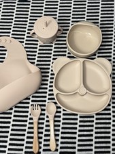 silicone dinnerware set baby feeding supplies set 5 p. with bib,spoon,fork kids