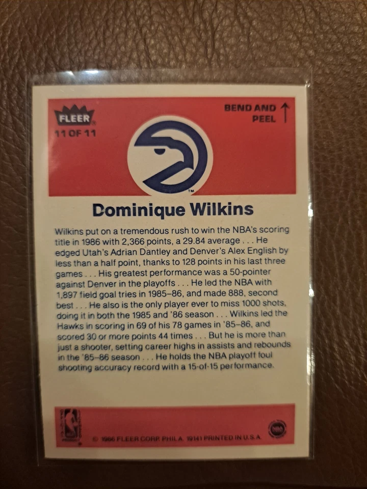 Pegatina de baloncesto Fleer 1986-87 #11 de 11 Dominique Wilkins Foto 2 de 2