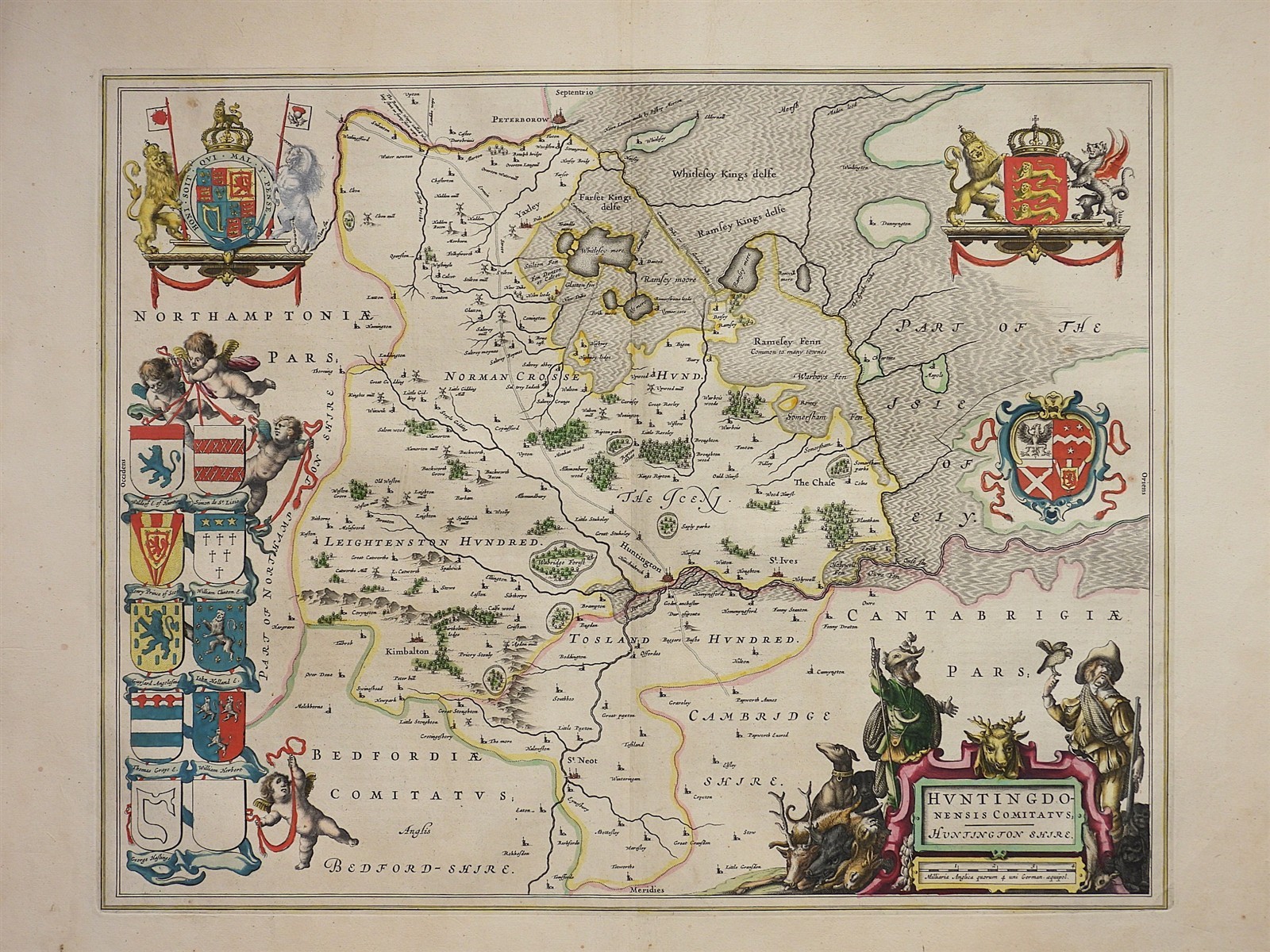 1645 Joan Blaeu Huntingdonensis Comitetus Huntingdon Shire European Map