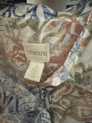 Camicetta donna Chicos stampa 3 ikat semi trasparente con bottoni manica 3/4 estiva XL - Foto 2 di 6