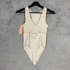 Colsie Bodysuit Womens Small Beige Ribbed Knit Cutout Shapewear One Piece