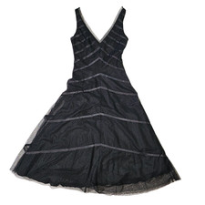 BCBG Black V-Neck Midi Party Dress Tulle Overlay Size 2 Excellent Condition