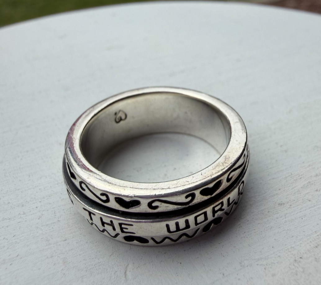 Brighton Sterling Silver Garnet Spinner Ring LOVE MAKES THE WORLD