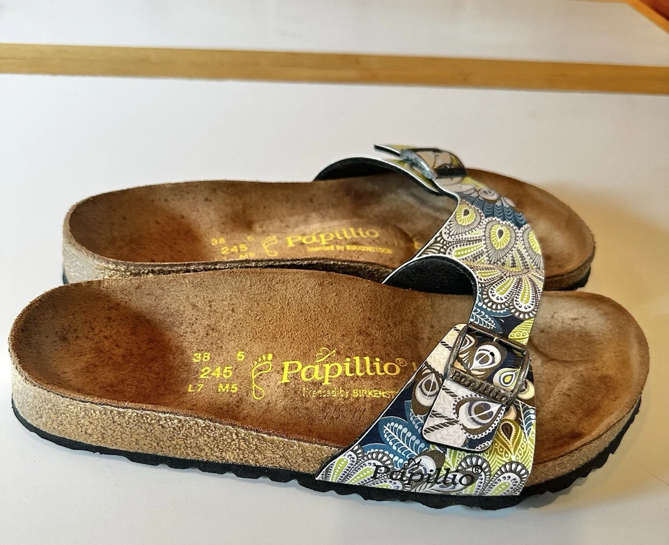 Papillio Birkenstock Madrid Strap Sandal Slide Blue Yellow paisley 38 7-7.5 L@@K - Image 3 of 4