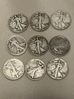9 silver walking liberty half dollars: 1917-S, 1918-S, 1918, 1920, 1920-S, 1942