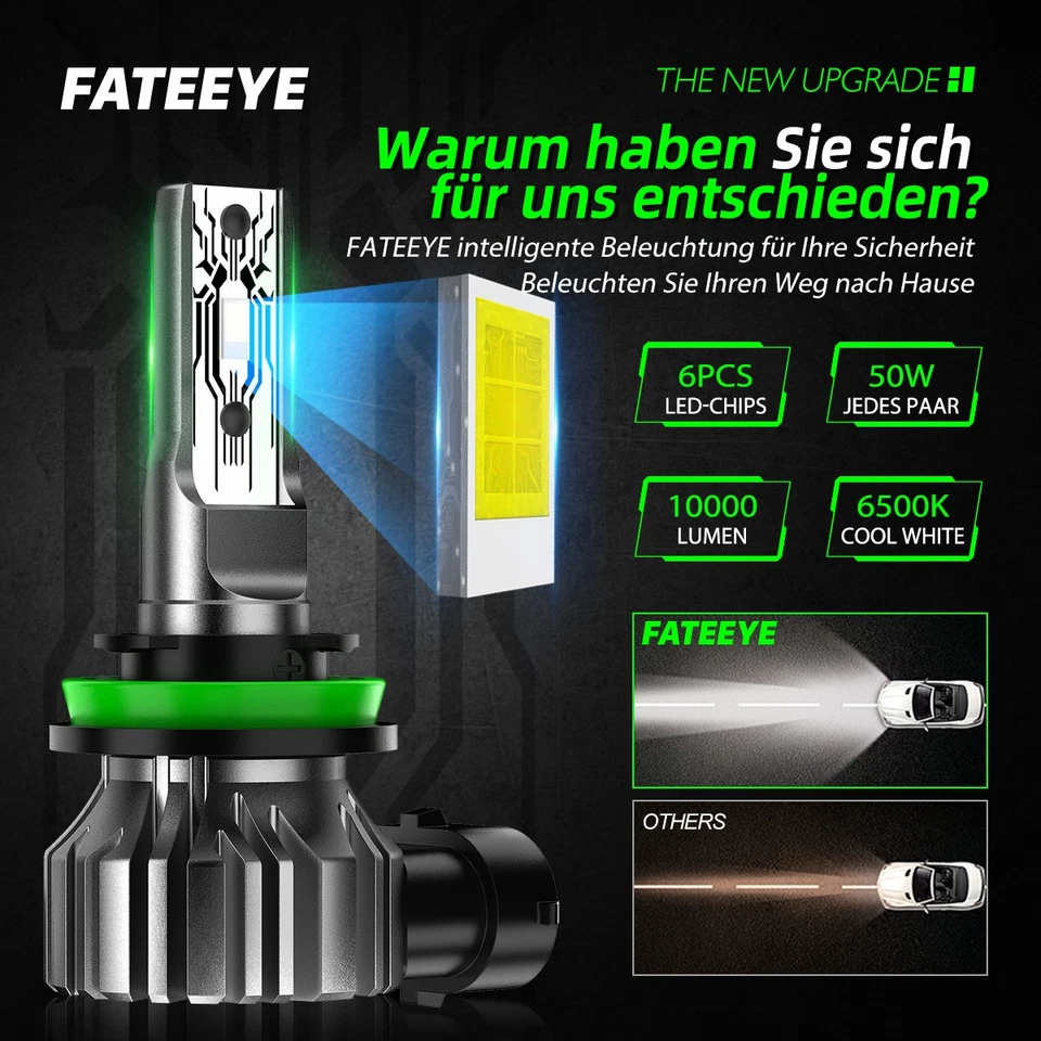 2X H11/H9/H8 LED Scheinwerfer Kit Zulasung 6500K Canbus No Error Halogen Xenon - Bild 2 von 4