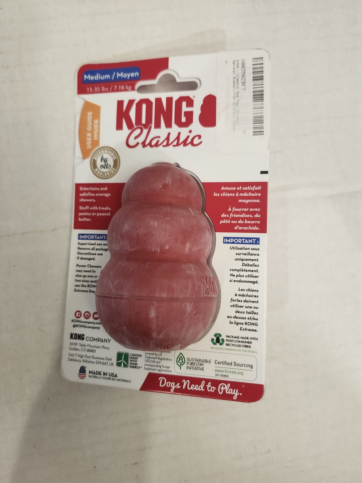 KONG Classic Dog MEDIUM Red Rubber Treat Stuffable Chew Toy NEW