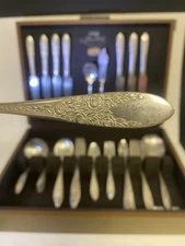 National Silver Co Silverplate Flatware ROSE & LEAF 57p Silverware Set Service 7