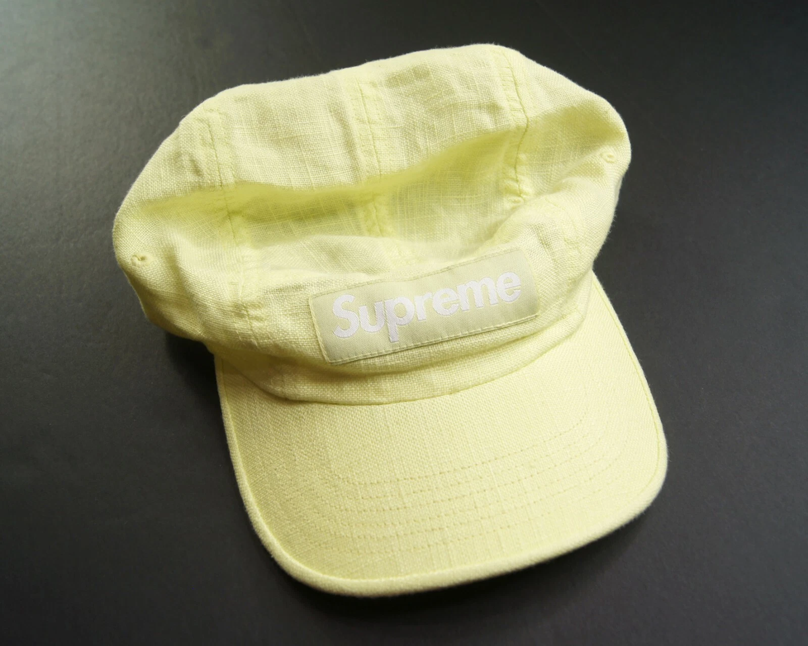 Casquette de camp en lin jaune chaux pour homme SUPREME SS21 NEUF AVEC ÉTIQUETTES 