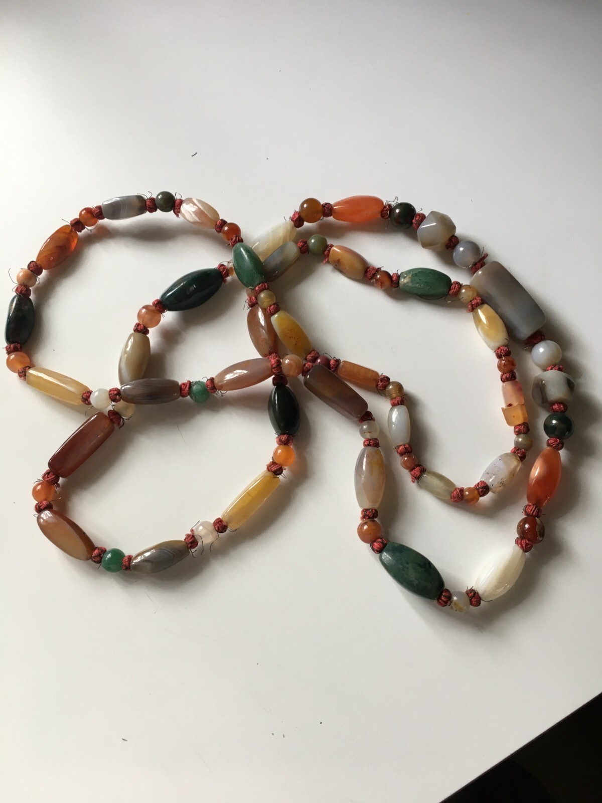 VINTAGE SEMI PRECIOUS BEAD NECKLACE LARGE KNOTS Gem