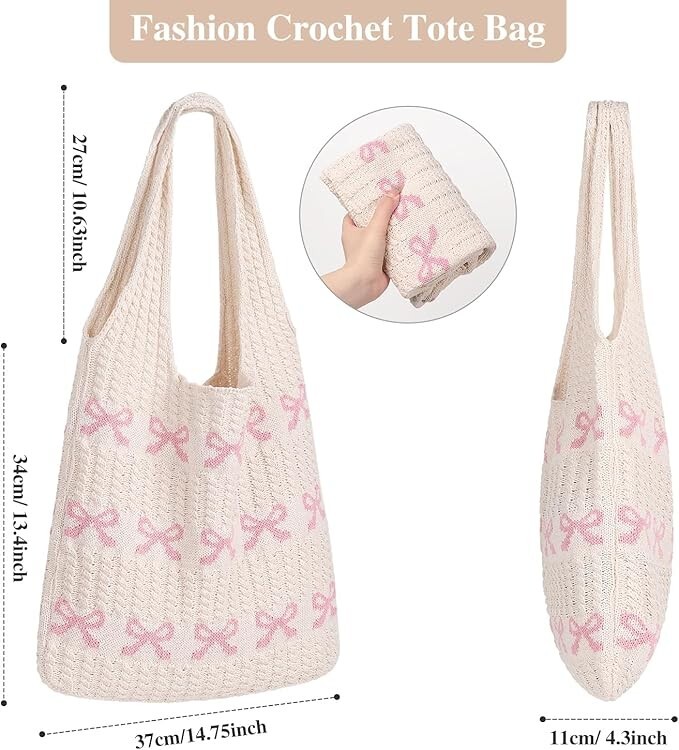 Crochet Tote Bag, Women Summer Aesthetic Mesh Beach Bags, Girls