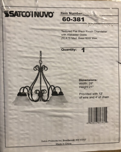 Satco Nuvo Lighting 60-381 Castillo Chandelier Flat Black 5-light *NEW* OpenBox - Picture 2 of 4