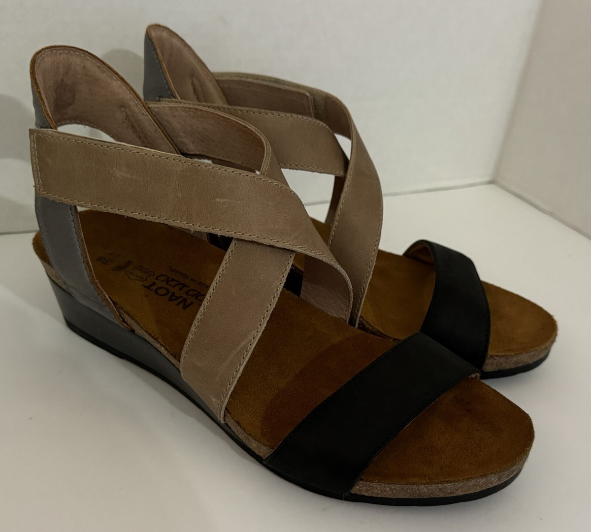 Beige Nubuck Naot Verbena Wedge Sandal Wedge Sandals Naot Verbena