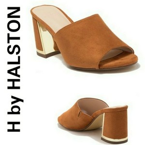 tan open toe mules