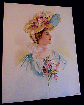Lady, Hat, Mixed Flowers, Sample Print 12.75''x10'' Vintage FREE SHIP