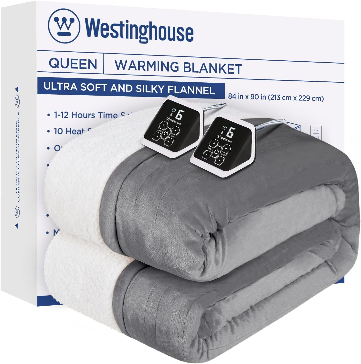 Heated Blanket Queen Size, Soft Flannel to Sherpa Electric Blanket with 10 Heati