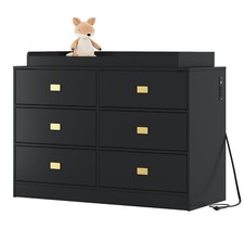 Baby Changing Table Dresser w/ 6 Drawer Wooden Chest of Drawers for Nursery