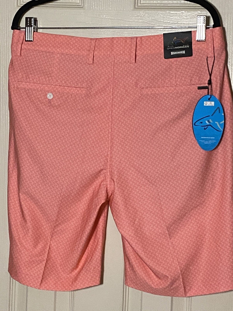 GREG NORMAN Peach Pink STRETCH Flat Front GOLF SHORTS Grip Waist Size 33 NWT