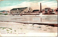 Postal Gardiner ME Randoph Ice & Mill hombres corte hielo ca.1914 A716