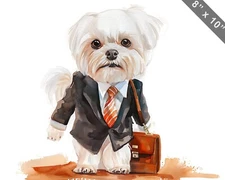 Maltese in a formal business suit with a briefcase water 8x10 Print