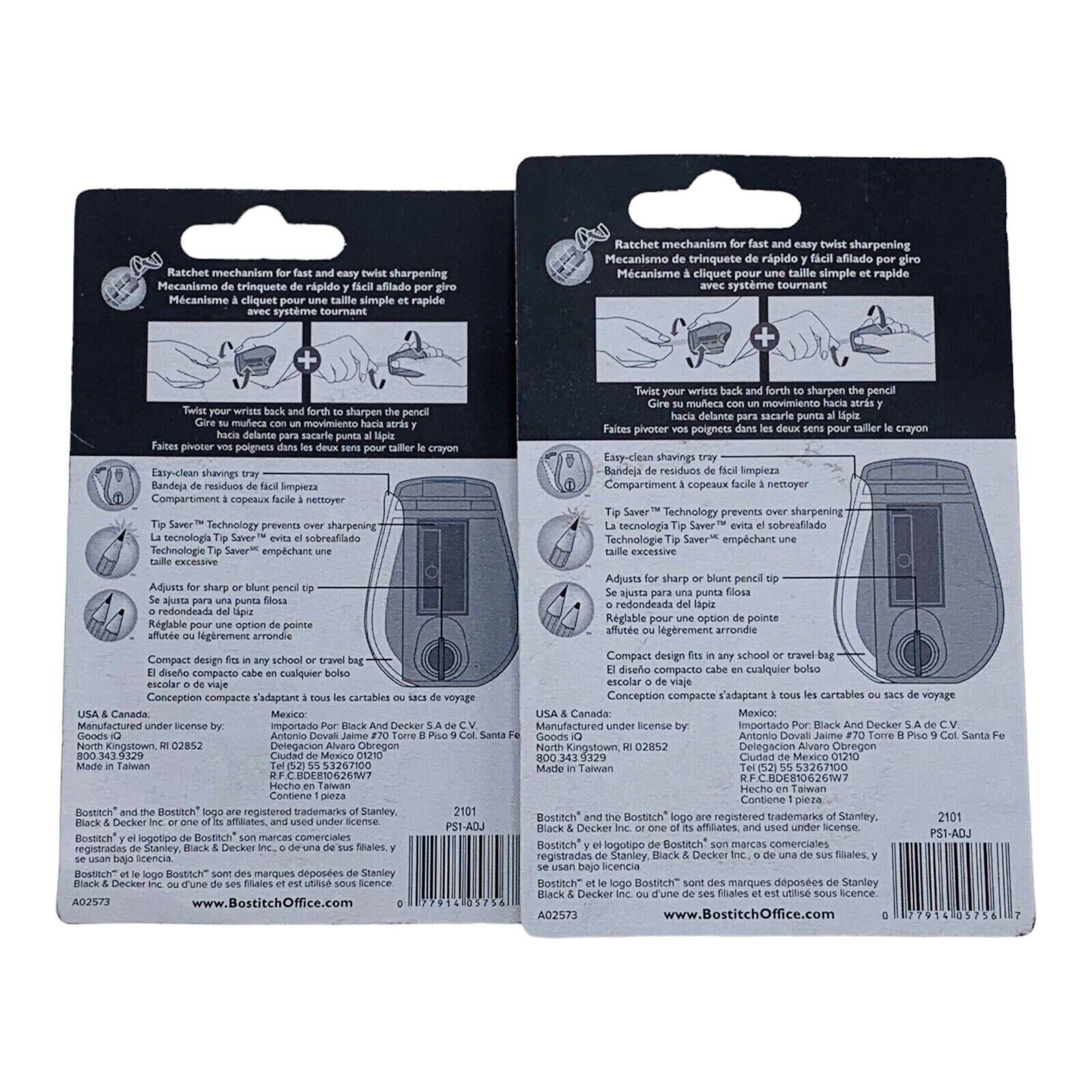 2 Pencil Sharpeners Bostitch Twist-n-Sharp Manual Handheld Pencil Sharpener Blue
