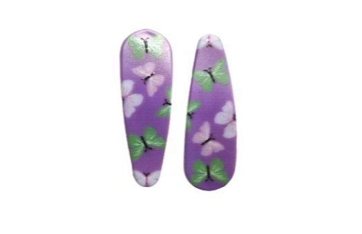 NEW 5cm Purple Butterfly Print Sleepies Hair Beak Clip Slide Fashion Pair