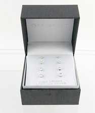 Primrose Sterling Silver 4 Cubic Zirconia Stud Earrings Graduated Size 925 CZ