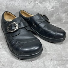 Alegria Black Leather Slip On Shoes Adjustable Strap Hook  Loop Size EU 39 US 9