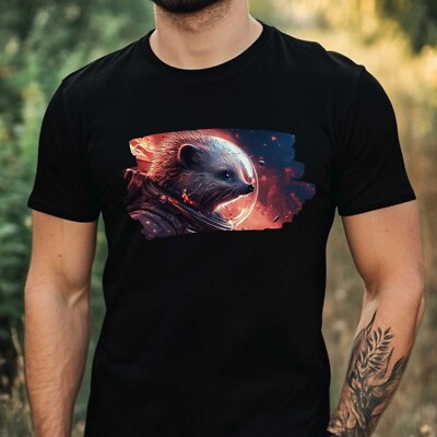 Herren T-Shirt Igel als Astronaut Motiv Baumwolle Größe XS bis 5XL