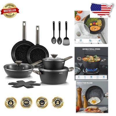 Premium 15-Piece Induction Cookware Set - Nonstick, Ceramic, and Dishwasher Safe