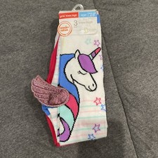 WONDER NATION GIRLS KNEE HIGH SOCKS UNICORN STAR DESIGN 3 PAIRS SIZE 4-10 NEW