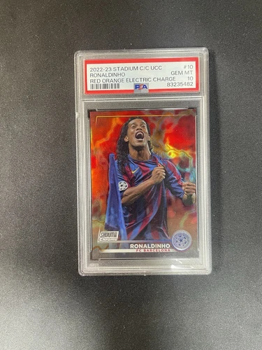 2022-23 Topps Stadium Club Ronaldinho Red Orange Electric Charge 4/4 PSA 10 Pop1
