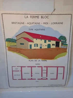 AFFICHE SCOLAIRE PEDAGOGIQUE architecture agriculture FERME bretagne normandie - Photo 1/2