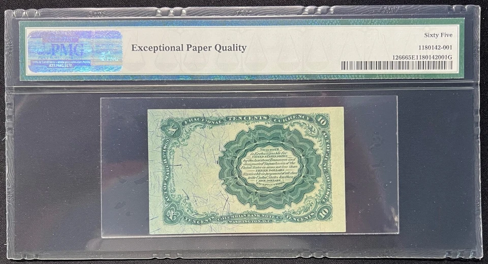 10 cent Fractional Currency Fr. 1266 Allison Spinner Short, Thick Key PMG 65 EPQ - Image 2 of 2