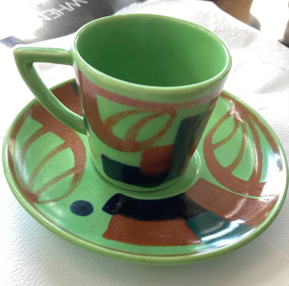 Conjunto de 4 xícaras de café expresso estilo retrô com pires combinando - Imagem 3 de 4