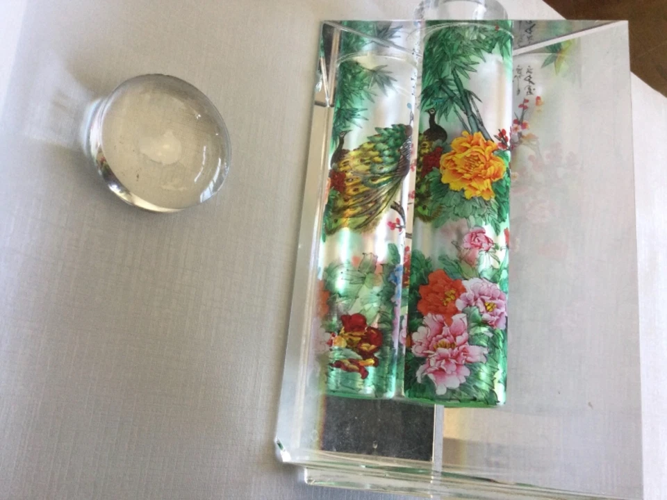 Chinese Hand Interior Reverse-Painted Crystal Snuff Bottle.Peacock and FLOWERS - Изображение 3 из 4