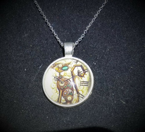 Steampunk Tibetan Silver Cat Cabochon on silverplated chain, Pendant, Goth! - Picture 5 of 7