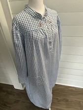 VTG 80 s Women s Med Mamary Blue White Checked Cotton Flannel Granny Nightgown