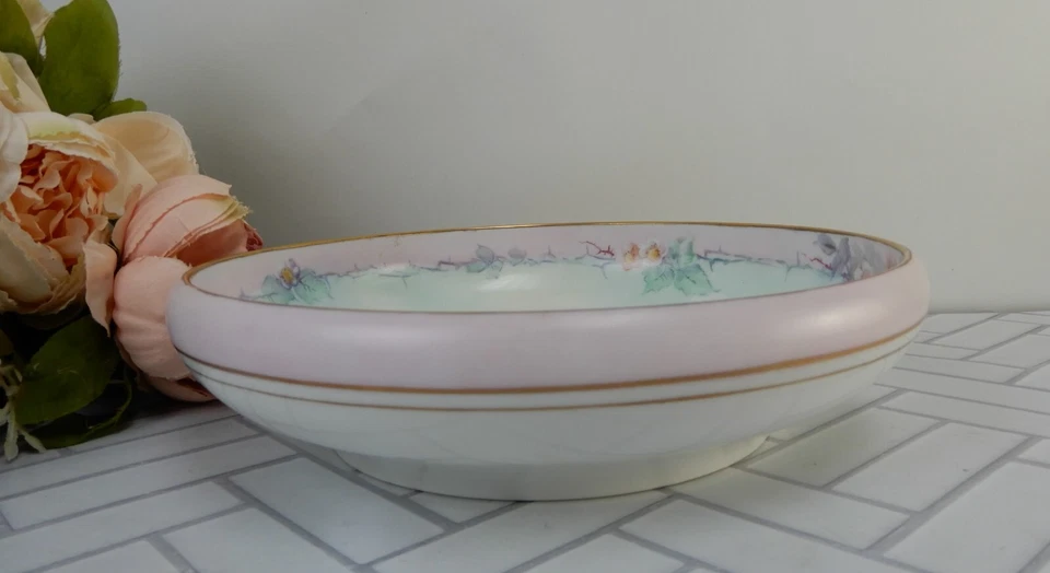 Cuenco decorativo "Rosenthal Self Bavaria" pintado a mano flores rosas y cantado de 9" Foto 3 de 4