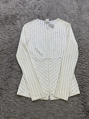 Cache Jacket Women Small White Textured Stripe Full Zip Coquette Lightweight NWT