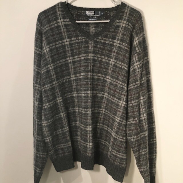 Vintage 90s Ralph Lauren Men’s XL Lambswool Multicolor Paid V-Neck Sweater