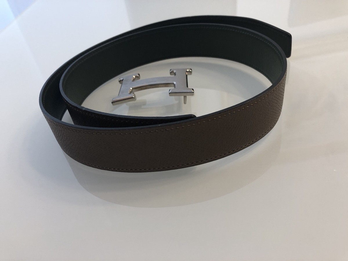 Hermes H belt buckle & Reversible leather strap Tan/olive  display picture 3