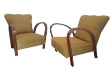 Poltrone Art Deco in legno curvato e velluto, anni '40, set di 2